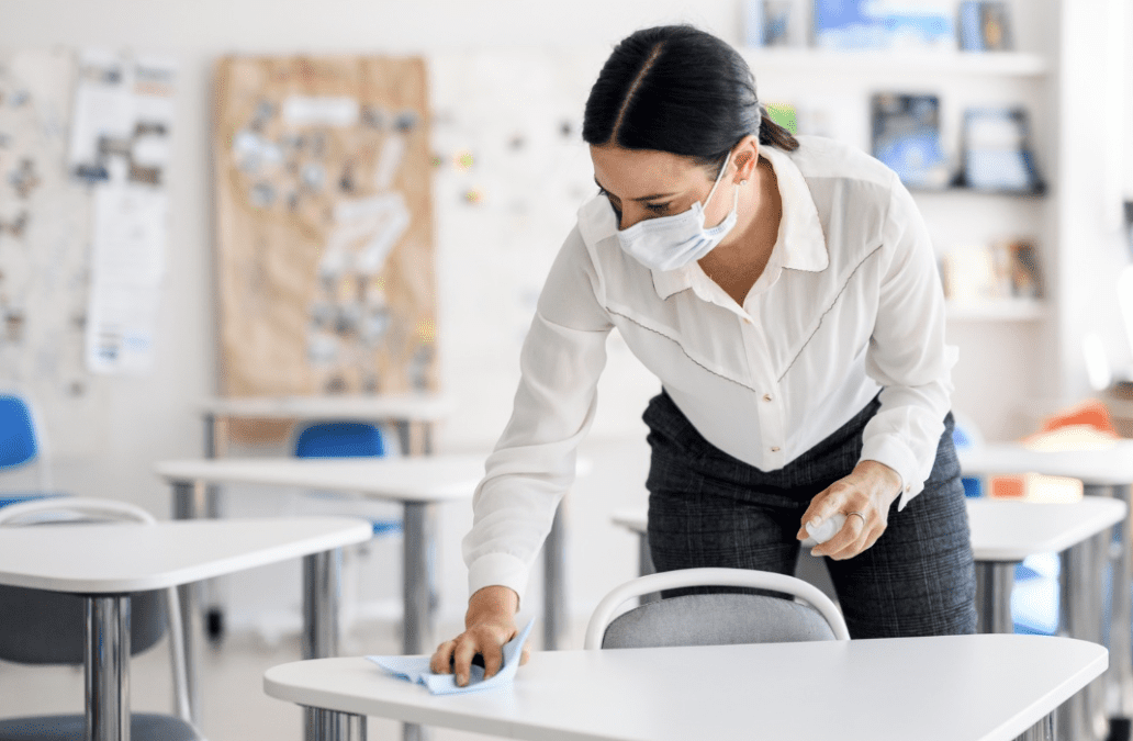 Teacher cleaning during health emergency response plan